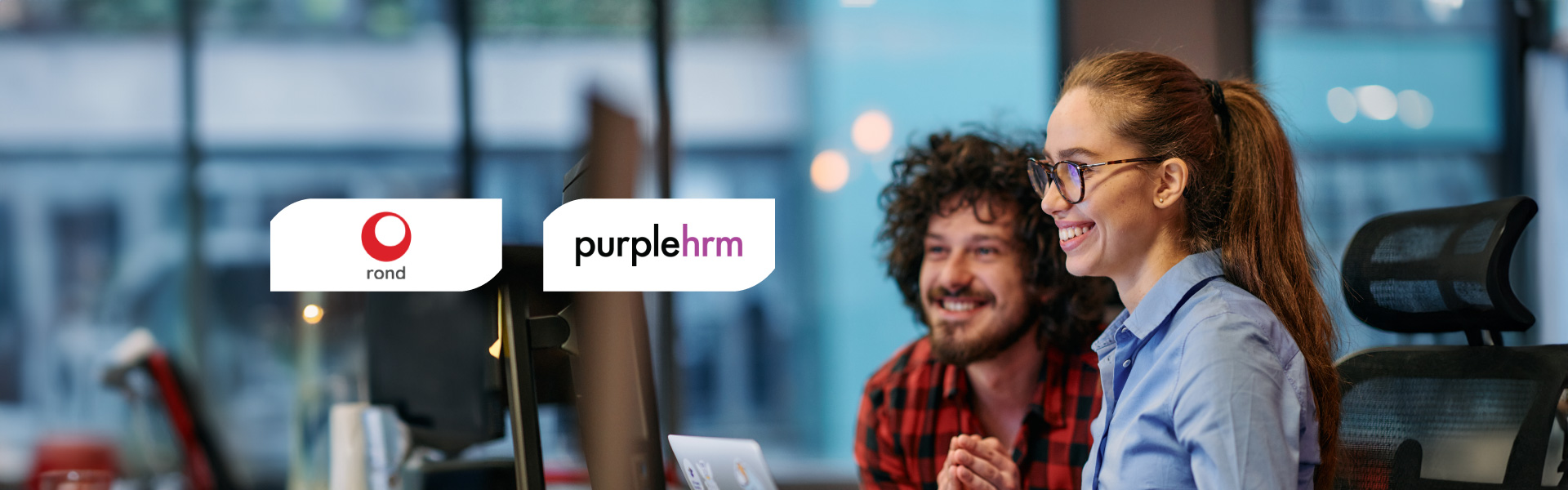 Headerafbeelding met de logo&#039;s van overgenomen partijen rond en PurpleHRM